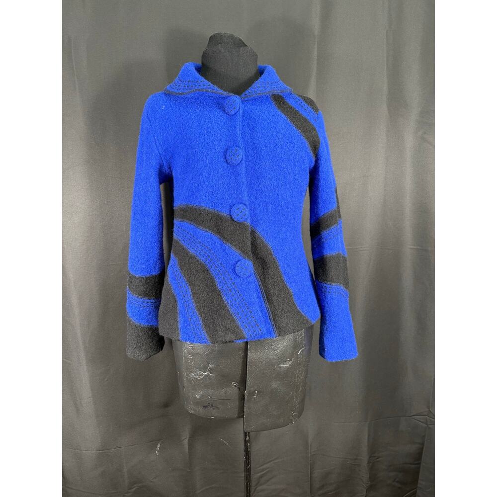Vintage Carson Indigo Blue & Black Wool Blazer Button Up Coat Jacket Woman's S